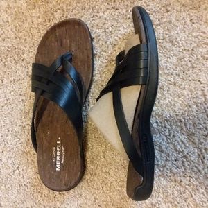 Merrell District Mahana Post Sandal Sz 8 Blk leath